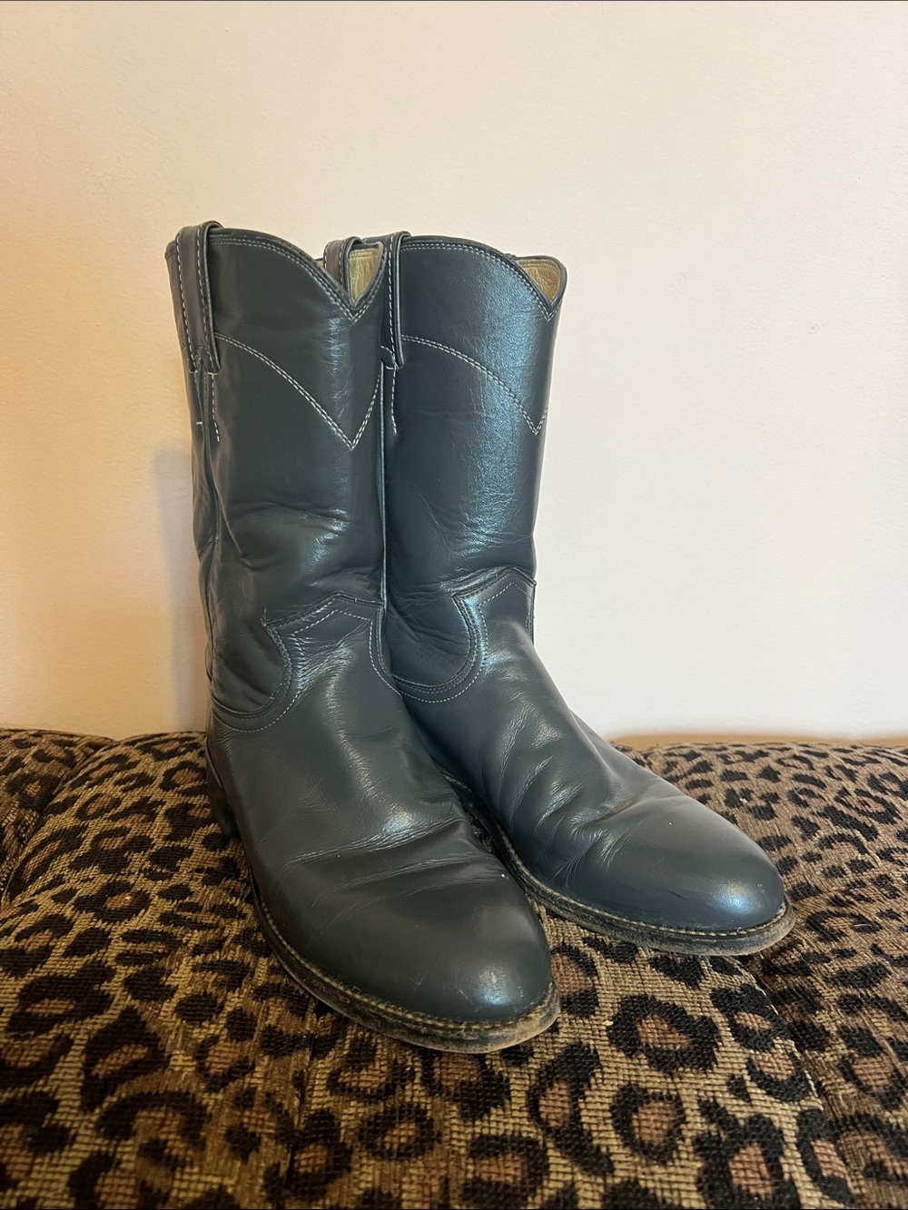 Women's gray Justin Boots 3056 roper Leather Western made in USA size 7 B